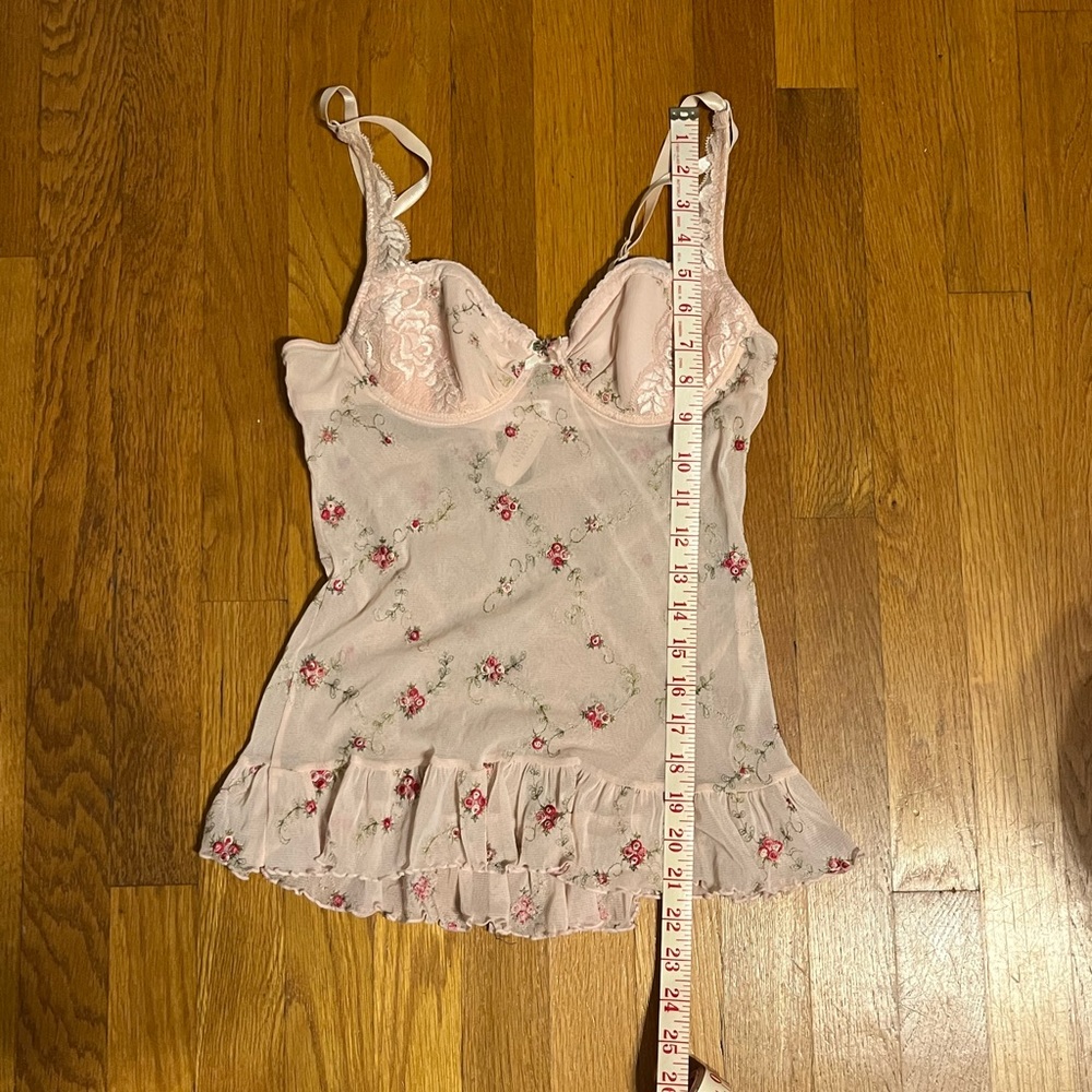 Rare Victoria’s Secret Y2K Pink Fairy Floral Embroidered Mesh Bustier Cami - Picture 4 of 4